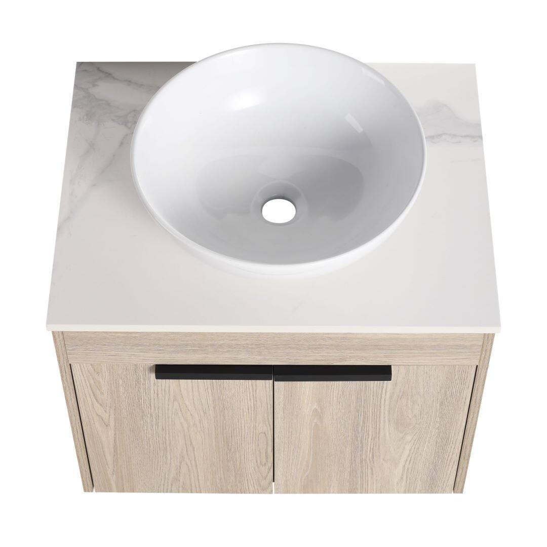 Unassembled WallMount Bathroom Vanity with Ceramic Sink Compact Set